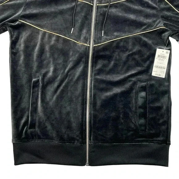 International Concepts Skip Sport Deep Black Velour Classic Fit Mens Jacket - Picture 6 of 12